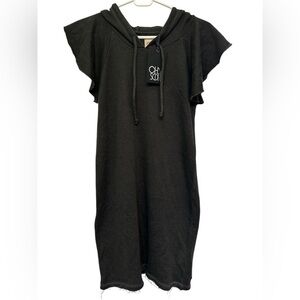 Chaser Linen French Terry Flutter Sleeve dark gray Sweatshirt Dress NWT